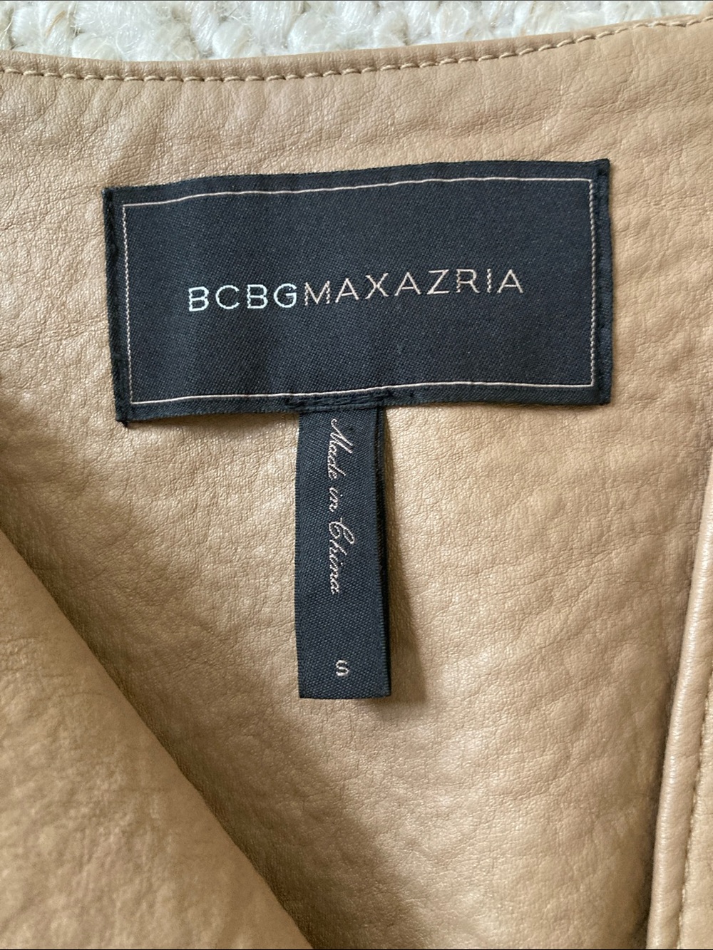 Vegan Leather BCBGMaxAzria Tan Short-Sleeve Top - Picture 3 of 11